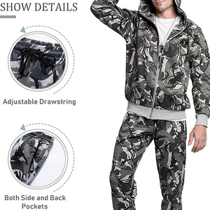 Ensemble de survêtement pour homme avec sweat à capuche à fermeture éclair à manches longues et pantalon de survêtement imprimé camouflage, pour la salle de sport et l'entraînement - Product Image 6