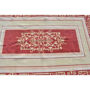 พรมปูพื้นขนแกะสไตล์ตุรกีโบราณขนาด49x74ฟุตสีแดงเบจแบบเย็บปะติดปะต่อกันเทคนิคสานเรียบสำหรับตกแต่งห้องนั่งเล่นทำจากยางขนาด10มม. - Product Image 5