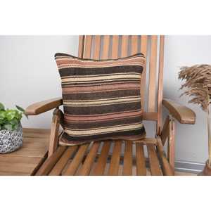 Brown Wool Kilim Pillow <b>18x18</b> Inch Luxury Fluffy Patterned Cushion Woven Vintage Square Print Feather for Bedding for Christmas - Product Image 1