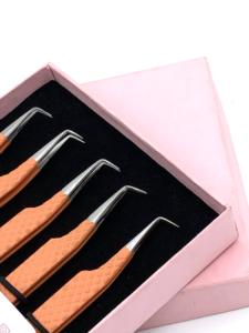 Style professionnel Mat Orange Poudre Revêtement 90 Degrés Argent Pointe Extension De Cils Pince À Épiler Diamant Grip Beauté Instruments - Product Image 2