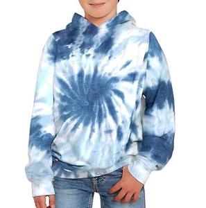 Tie Dye Lavé Bleu Vintage Polaire Enfants Hoodies Respirant Vêtements D'hiver Sport Garçons Enfants Écologique À Capuche Surdimensionné À Capuche - Product Image 4
