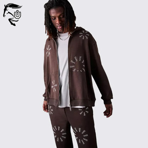 Ensemble de pantalons de survêtement zippés de qualité supérieure pour hommes Survêtements à capuche d'hiver avec polaire en coton lourd et sérigraphie - Product Image 3