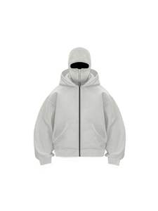 Men's Winter Balaclava ZIP HOODIE <b>XL</b> Size Custom Logo Streetwear Full-Zip Double-Hood Solid Jacket Vintage Hoodie <b>NINJA</b> - Product Image 4