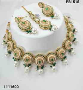 Redondo elegante indio elegante tradicional Kundan gota tono dorado Kundan perla gargantilla collar pendiente conjunto con Mangtikka mujeres y niñas - Product Image 2