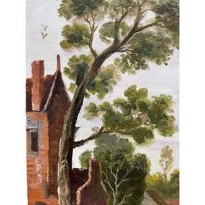 Dipinti a Olio di Paesaggi 100% Fatti a Mano 36x24 Pollici, Classico Campo con Barca sul Fiume e Scenario di Villaggio - Product Image 5