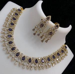 Classy Best Quality Gold Finish CZ Stones Look <b>Necklace</b> <b>Set</b> With Earrings <b>for</b> Party Wedding Modern Wear Collection <b>For</b> <b>Women</b> - Product Image 2