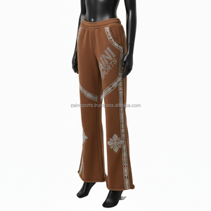 กางเกงพลางผ้าโพลีเอสเตอร์ระดับพรีเมียมสำหรับผู้หญิงสีน้ำตาลแกรม280ด้วยดีไซน์พลอยเทียมโดยการรีดความร้อนและติดโลโก้ได้ตามต้องการ - Product Image 4