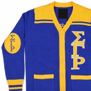 Custom blue and gold University Logo Embroidered Patch V-Neck Pullover Knitted <b>Cardigan</b> Sweater in Winter Print Style Letterman - Product Image 2