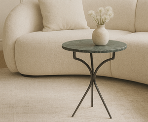 Chevet rond moderne avec plateau en marbre et base en métal durable, meubles de chambre à coucher artisanaux pour usage hôtelier - Product Image 1