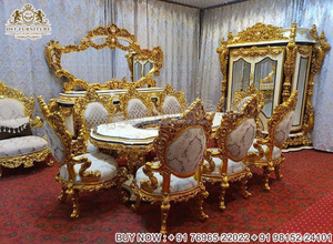 Juego de mesa de comedor pulido en oro negro de diseño turco, comedor tallado a mano de estilo europeo, juego de mesa de comedor de aspecto metálico de lujo - Product Image 6