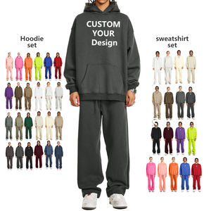 Conjuntos de sudaderas con capucha personalizadas de alta calidad de lana de color liso estampado bordado con capucha suéter y pantalones conjuntos de 2 piezas DDP envío - Product Image 3