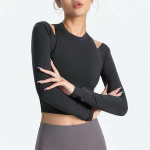 COMERCIO EN MFG 220gsm Nylon Spandex Absorbe el sudor Mujeres Fitness Gym Top Yoga Correr Deporte Camisetas transpirables - Product Image 1