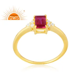 Hot selling 925 sterling silver 18k gold plated natural CZ & Ruby gemstone ring demi fine jewelry manufacturer