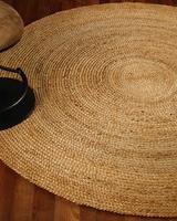 Tapis rond tressé en jute naturel, décoratif traditionnel d'Halloween, rayé, fait main, réversible, gris, poils moyens