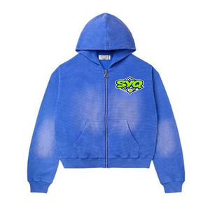 เสื้อฮู้ดมีซิปแบบวินเทจผ้าวาฟเฟิลซักกรดผ้าฝ้ายน้ำหนักมากงานตามสั่ง - Product Image 3