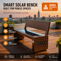 Banco público para exteriores con energía solar YUBANG |   Banco de Jardín Impermeable IP65 con Carga Inalámbrica y USB para Parques Urbanos y Campus