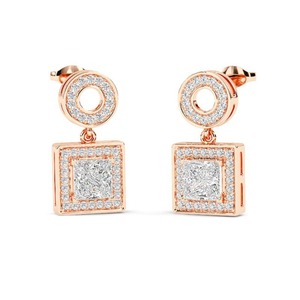 Pendientes de Diamantes con Corte Princesa y Halo, 0.60 Ct, Diamantes Cultivados en Laboratorio en Platino, para Fiestas, de Lujo - Product Image 3
