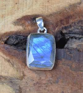 Pendentif en Labradorite et pierre de lune noire en argent sterling 925 fait à la main pendentif en pierres précieuses de feu bleu - Product Image 3