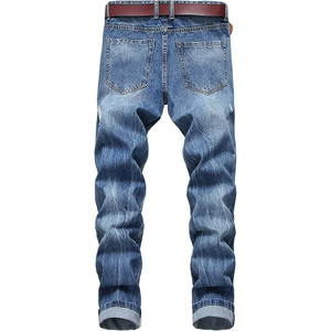 Pantalones Vaqueros de Mezclilla Suave, Rectos, Color Azul Claro, a la Moda, para Unisex, Transpirables, Personalizables, con Efecto Desgastado - Product Image 2