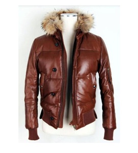 Blouson d'hiver matelassé pour homme en cuir véritable, style bomber, avec capuche amovible en fourrure de renard, rembourrage chaud, doudoune décontractée - Product Image 1
