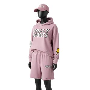 <b>Women</b> Hoodie <b>Short</b> Set Cotton Fleece Pink Relaxed Fit Hoodie <b>Shorts</b> CustomLogo 100% Cotton Hoodie and <b>Sweat</b> <b>Shorts</b> Set for <b>Women</b> - Product Image 4