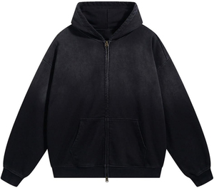 Sweat-shirt à capuche zippé unisexe pour homme, effet délavé, en molleton épais vintage, style streetwear, 100% coton brodé - Product Image 3