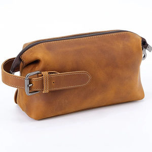 Neceser de Cuero Genuino Crazy Horse Vintage con Cremallera, Multifuncional, de Gran Capacidad, para Maquillaje, para Hombre - Product Image 1