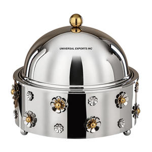 Réchauffeur de nourriture en acier inoxydable poli brillant Casserole de luxe au design floral Hotpot décoratif en métal de vente chaude - Product Image 1