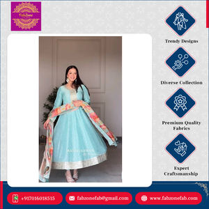 Soie organza Tebby pure entièrement cousue avec broderie lourde Séquence de 5mm Ensemble Anarkali Gwon Pent et Dupatta pour tenue de fête - Product Image 5