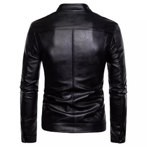 Veste pour hommes en cuir de vache véritable coupe ajustée en gros pour hommes noir britannique mode vintage col montant logo avant - Product Image 5