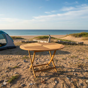 Meubles d'extérieur modernes de qualité supérieure, série Bisoepo, table pliante à lattes en teck massif pour cuisine, parc, jardin, patio, balcon - Product Image 5