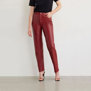 Pantalon en cuir taille haute à jambes larges pour femmes Style Streetwear avec poches décontracté Long Design personnalisé OEM dames pantalon approvisionnement - Product Image 4