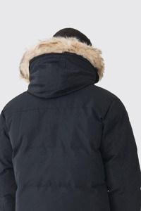 Doudoune à capuche très exigeante avec garniture en fausse fourrure amovible en noir coupe-vent chaud hiver bulle hommes vestes poches latérales - Product Image 4