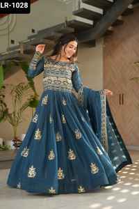 Latest Women Wear Chinnon With <b>Sequins</b> Multi and Beads Embroidered Work Anarkali <b>Long</b> <b>Sleeve</b> Gowns for Wedding Function Wear - Product Image 2