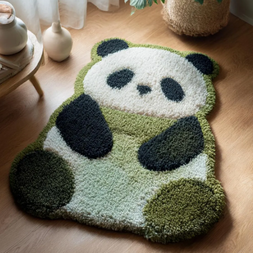 Cute Panda Shaped Tufted Wool Floor Rug Soft & Cozy Eco-Friendly Thick Carpet for Bedroom Living Room Nursery