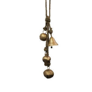 5 Campanas Rústicas Artesanales Vintage en Racimo con Cuerda para Colgar, Decoración Navideña de la Suerte - Product Image 2