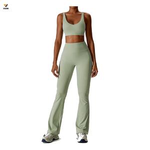 Ropa de gimnasio personalizada para mujer, Sujetador deportivo de secado rápido con cuello en U, mallas, conjuntos de Yoga transpirables de talla grande, entrenamiento Reversible sólido de 2 piezas - Product Image 2