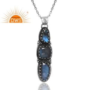 จี้อัญมณีลาบราดอไรต์ธรรมชาติทำจากเงินสเตอริง925สินค้ามาใหม่ผู้ผลิตเครื่องประดับดีไซน์ตามความต้องการ - Product Image 2