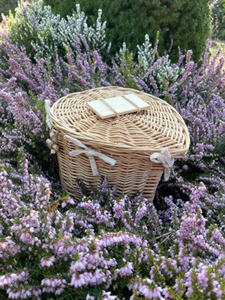 Vintage style wicker ashes casket for pet cremation handwoven heart rattan urn <b>box</b> with ribbon rustic memorial <b>keepsake</b> basket - Product Image 2