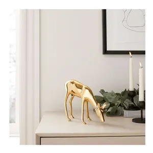 Home Decorative Metal Aluminium Antique Gold Deer Figure Sculpture for Home Decorations Wholesale Low Price Reindeer Sculpture