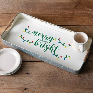 Bandeja DE SERVICIO DE Navidad de lujo de diseño superior Bandejas de servicio de utensilios de cocina rectangulares de acero inoxidable de hierro galvanizado de madera Navidad - Product Image 6