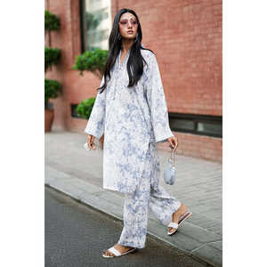 ชุดเซ็ตเสื้อครอปพิมพ์ลายย่นสไตล์ลำลองสำหรับผู้หญิง ไซส์ XS ถึง 5XL สำหรับฤดูใบไม้ผลิ/ฤดูร้อน ผลิตจากผ้าเครป - Product Image 1