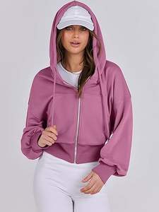 Cropped Long Sleeve <b>Hoodies</b> <b>for</b> Women's Autumn/Winter Jackets-Comfortable Waterproof Raw Printed Sweatshirts with Detachable Hat - Product Image 4