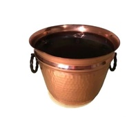 Seau à charbon décoratif de forme ronde en métal argenté galvanisé de finition antique