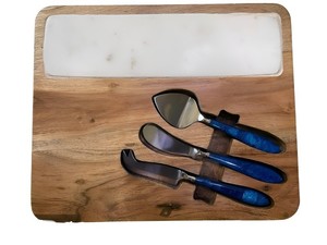 Planche à découper en bois avec poignée en cuir et 2 spatules, finition naturelle, pour la maison et les restaurants, au meilleur prix - Product Image 5