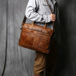 Maletín Clásico de Cuero Vacuno para Portátil, Bolso Bandolera, Duradero, Vintage, Gran Capacidad, Portátil, para Oficina, con Cierre - Product Image 4