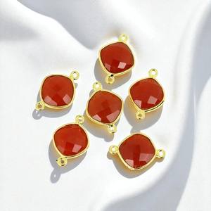 925 Argent Coussin Rouge Onyx Facettes Gemme Charme Connecteur DIY Double Bail Charms - Product Image 1