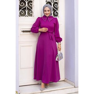 Robe Hijab Col Chemise Pourpre - Product Image 4