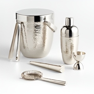 Juego de utensilios de Bar de coctelera de mango largo martillado de acero inoxidable moderno en caja de regalo Juego de barra de 4 piezas - Product Image 3