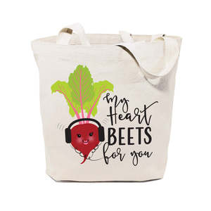 My Heart Beets for You Cotton Canvas Tote Bag 12oz Eco-Friendly Beach Bag Long Screen Printing Letter Cartoon for Daily Use Gift - Product Image 1